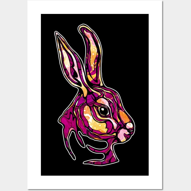 Pink rabbit with psychedelic colors, magenta bunny face Wall Art by NadiaChevrel